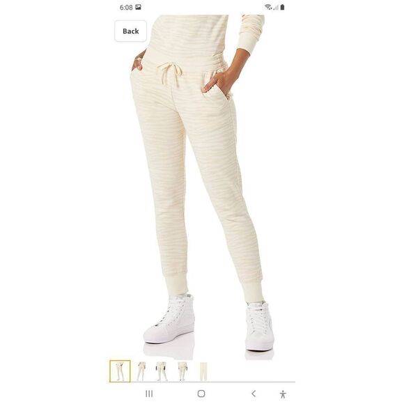 New Large Amazon Essentials Cream Zebra Stripe Athletic Casual Loungewear Pants - Picture 1 of 5